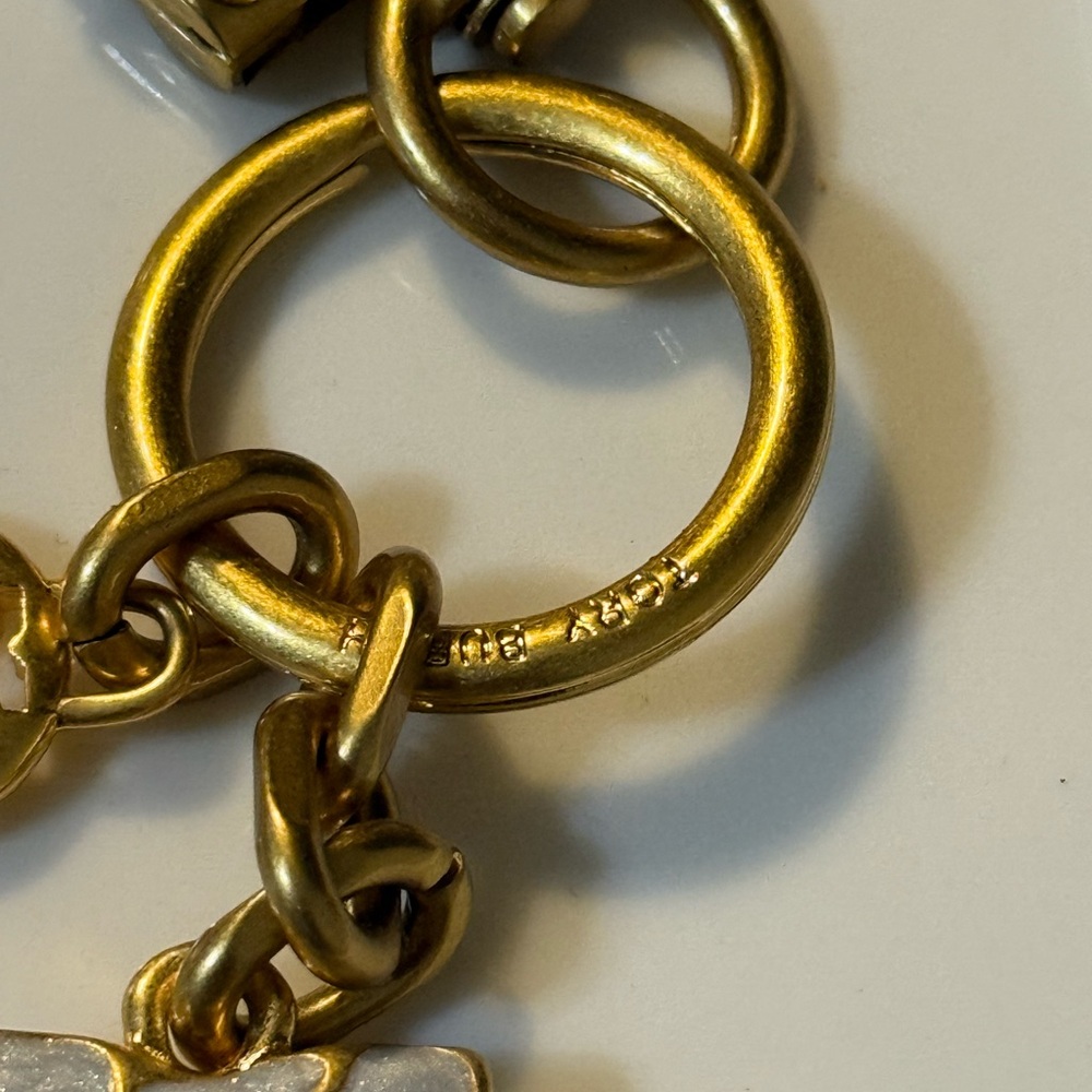 Tory Burch Gold Kira Mosaic Pearl Keychain Fob or Bag Charm - Picture 6 of 6